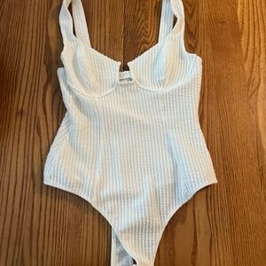Astr White Ribbed Bodysuit One Piece